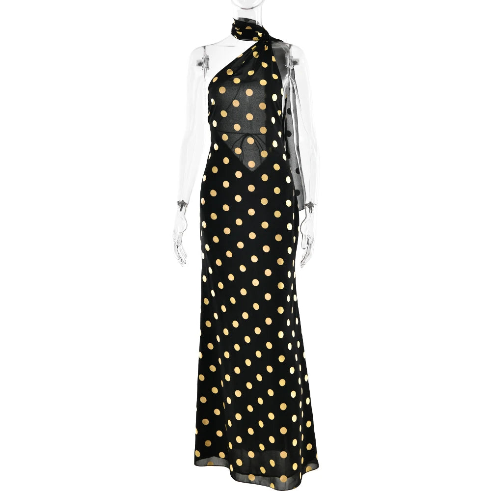 MO Print Polka Dot Halter Women Maxi Dress