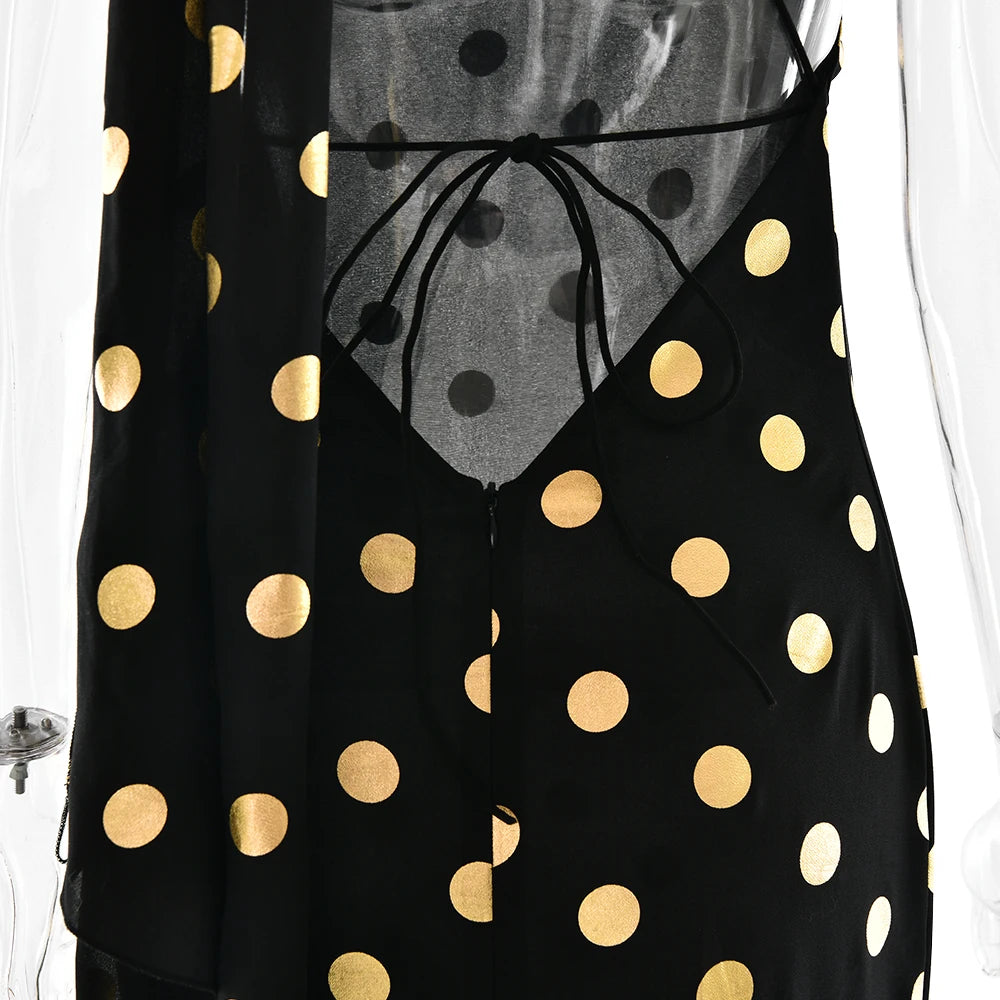 MO Print Polka Dot Halter Women Maxi Dress